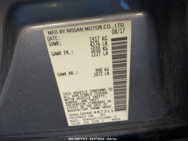 Nissan Altima 2.5 Sr 2017 1N4AL3AP4HC487311 Image 9
