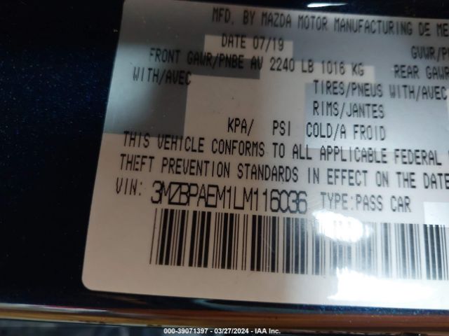 3MZBPAEM1LM116036 Mazda Mazda3 Premium Package