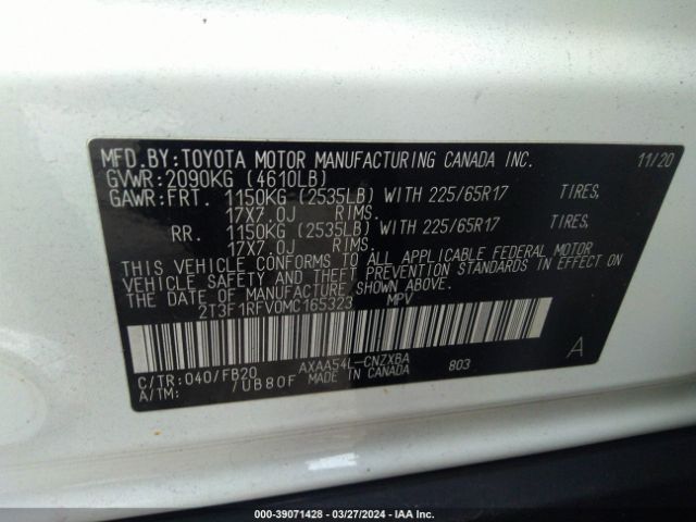 2T3F1RFV0MC165323 Toyota RAV4 LE