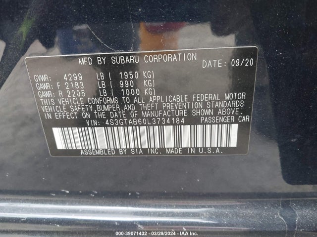 Subaru Impreza 5-door 2020 4S3GTAB60L3734184 Image 9