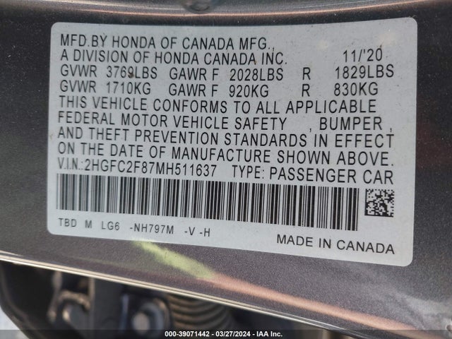 Honda Civic Sport 2021 2HGFC2F87MH511637 Image 9
