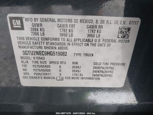 3GTU2NEC9HG519082 GMC Sierra 1500 Slt