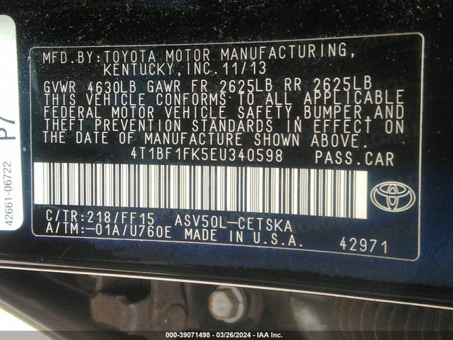 Toyota CAMRY SE 2014 4T1BF1FK5EU340598 Image 9
