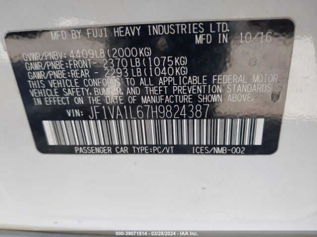 JF1VA1L67H9824387 Subaru Wrx Limited