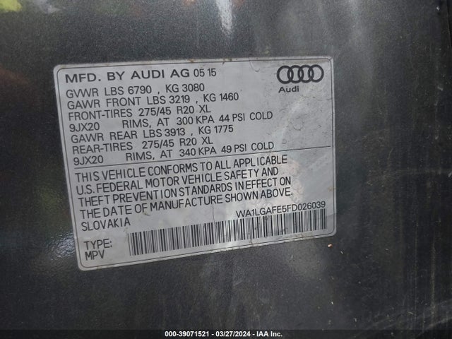 Audi Q7 3.0t Premium 2015 WA1LGAFE5FD026039 Image 9