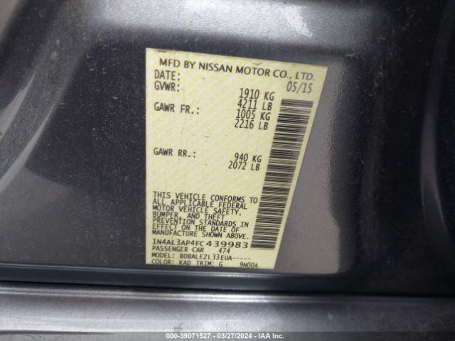 1N4AL3AP4FC439983 Nissan Altima 2.5/2.5 S/2.5 Sl/2.5 Sv
