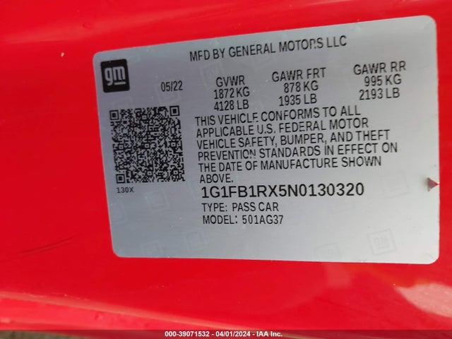 Chevrolet Camaro Rwd  1lt 2022 1G1FB1RX5N0130320 Image 9