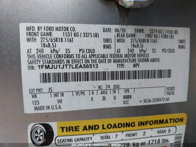 Ford Expedition Xlt 2020 1FMJU1JT7LEA56513 Image 9