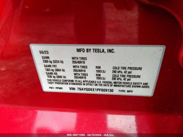 7SAYGDEE1PF809130 Tesla Model Y Awd/long Range Dual Motor All-wheel Drive