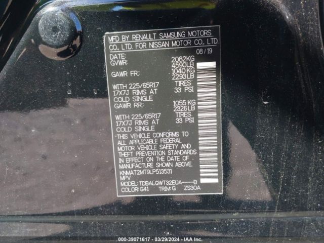 KNMAT2MT9LP513531 Nissan Rogue Sv Fwd