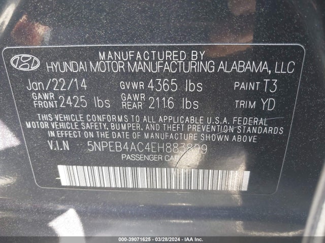 Hyundai SONATA GLS 2014 5NPEB4AC4EH883899 Image 9
