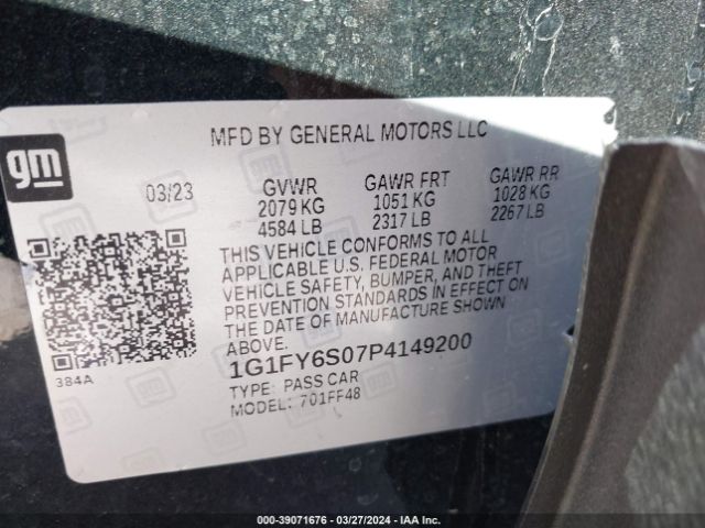1G1FY6S07P4149200 Chevrolet Bolt Euv Fwd Lt