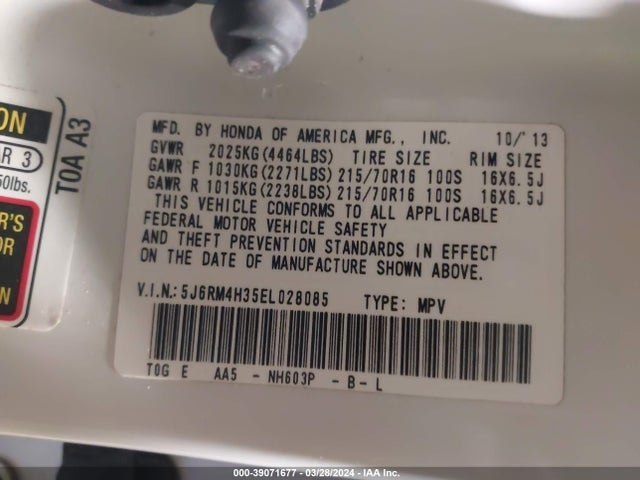 Honda CR-V LX 2014 5J6RM4H35EL028085 Image 9