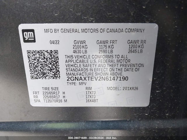 Chevrolet Equinox Awd 2fl 2022 2GNAXTEV2N6147190 Image 9
