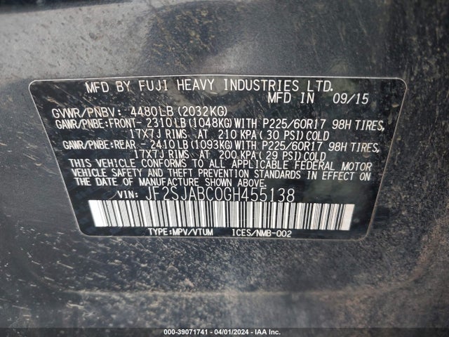 Subaru Forester 2.5i 2016 JF2SJABC0GH455138 Image 9