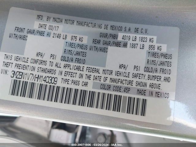Mazda Mazda3 Touring 2017 3MZBN1V7XHM140309 Image 9