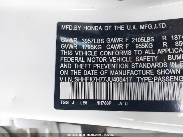 Honda Civic Ex-l 2018 SHHFK7H77JU405417 Image 9