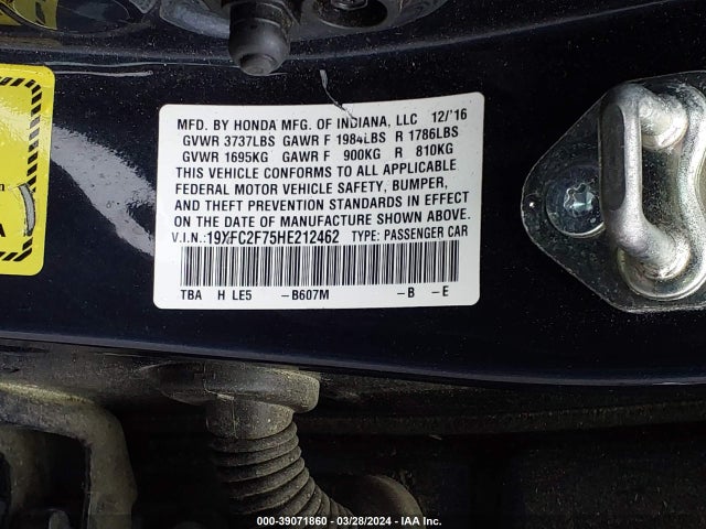 Honda CIVIC EX 2017 19XFC2F75HE212462 Image 9