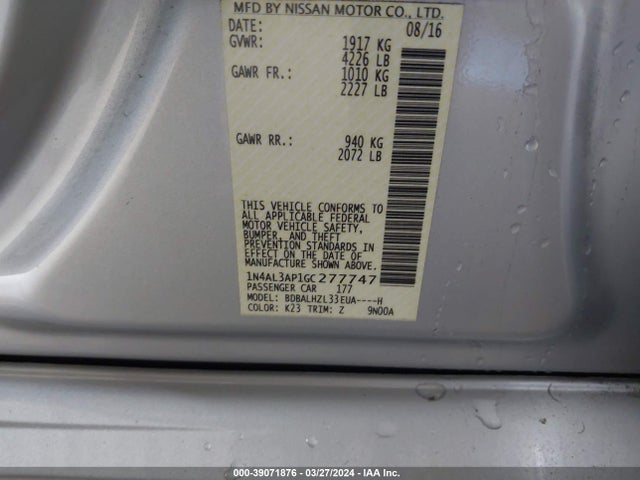 Nissan Altima 2.5 Sr 2016 1N4AL3AP1GC277747 Image 9