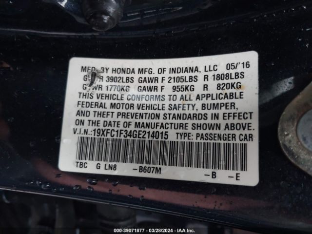 19XFC1F34GE214015 Honda Civic Ex-t