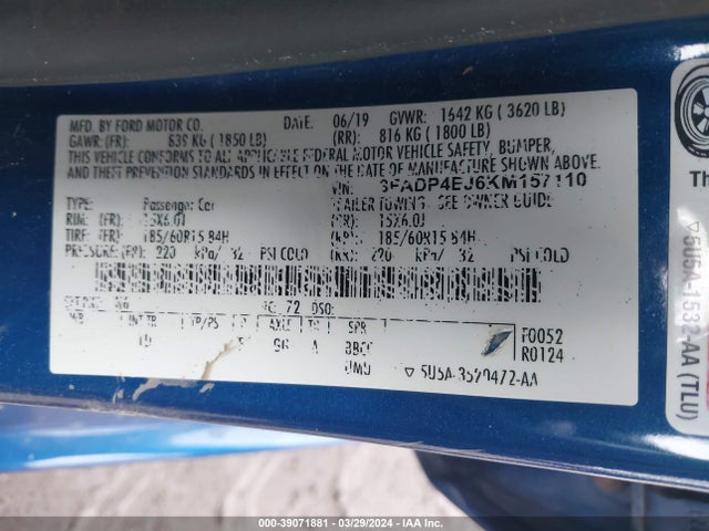 Ford FIESTA SE 2019 3FADP4EJ6KM157110 Image 9