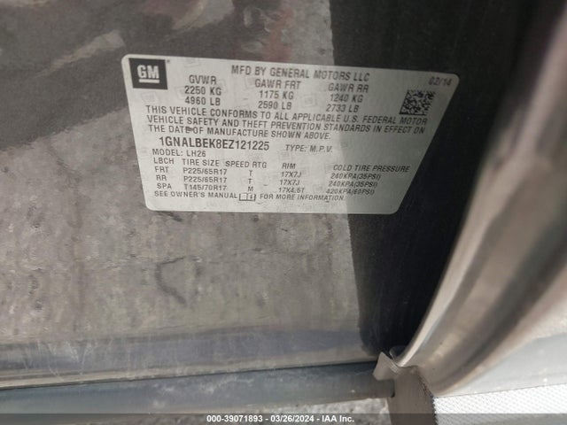 Chevrolet EQUINOX 1LT 2014 1GNALBEK8EZ121225 Image 9
