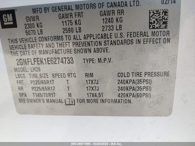 Chevrolet EQUINOX 1LT 2014 2GNFLFEK1E6274733 Image 9