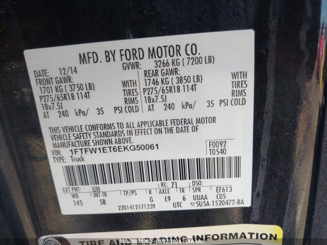 Ford F-150 Fx4 2014 1FTFW1ET6EKG50061 Image 9