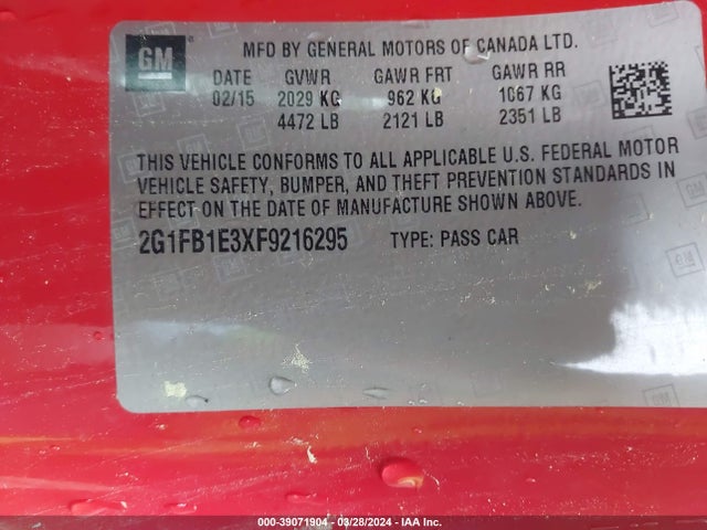 Chevrolet Camaro 2ls 2015 2G1FB1E3XF9216295 Image 9