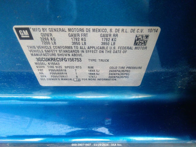 Chevrolet Silverado 1500 2lt 2015 3GCUKREC5FG156753 Image 9