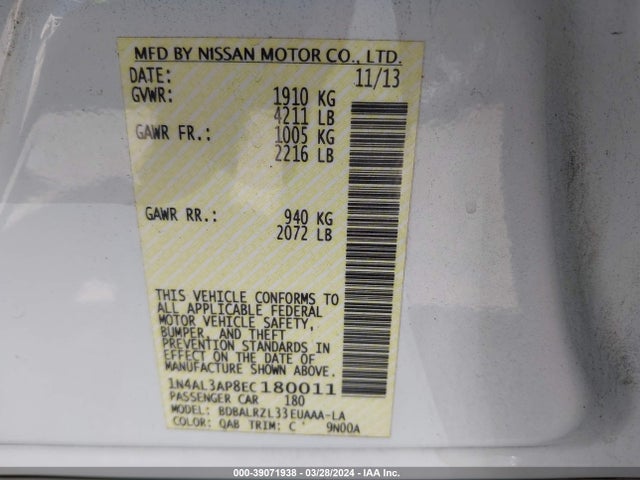1N4AL3AP8EC180011 Nissan Altima 2.5 S