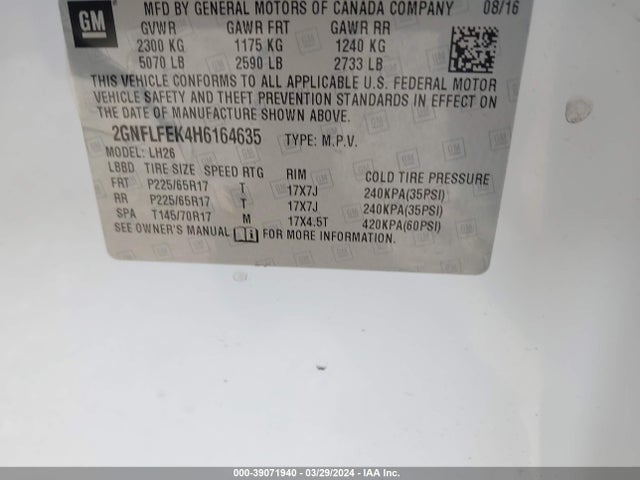 Chevrolet EQUINOX LT 2017 2GNFLFEK4H6164635 Image 9