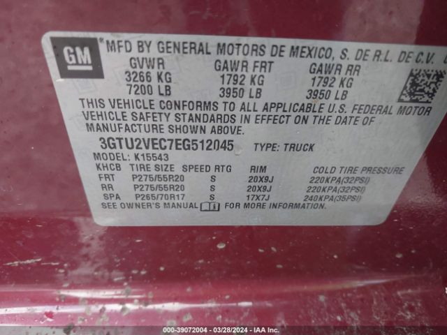 3GTU2VEC7EG512045 GMC Sierra 1500 Slt