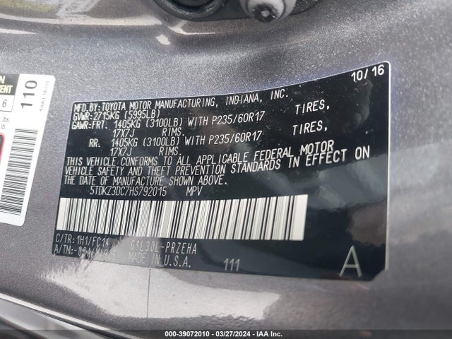 Toyota Sienna Le 8 Passenger 2017 5TDKZ3DC7HS792015 Image 9