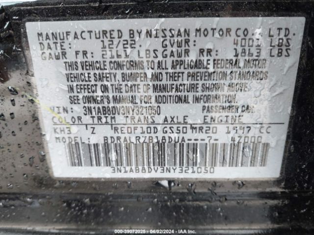 3N1AB8DV3NY321050 Nissan Sentra Sr Xtronic Cvt