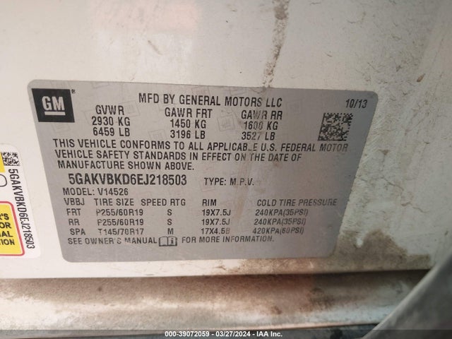 Buick Enclave Leather 2014 5GAKVBKD6EJ218503 Image 9