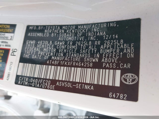 Toyota CAMRY LE 2015 4T4BF1FKXFR464258 Image 9