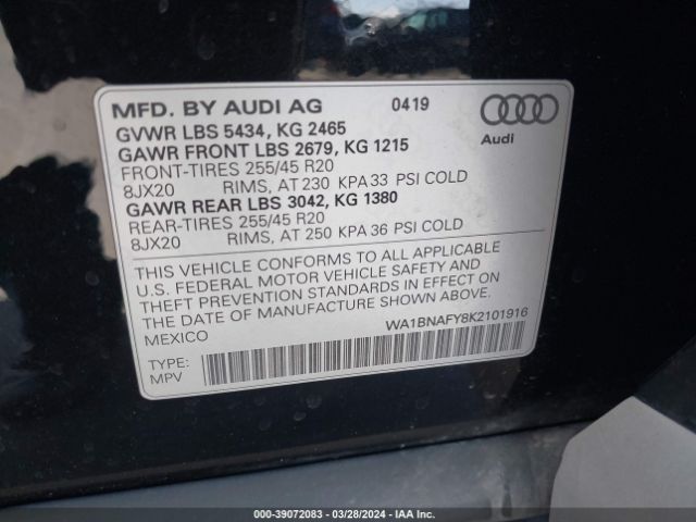 WA1BNAFY8K2101916 Audi Q5 45 Premium