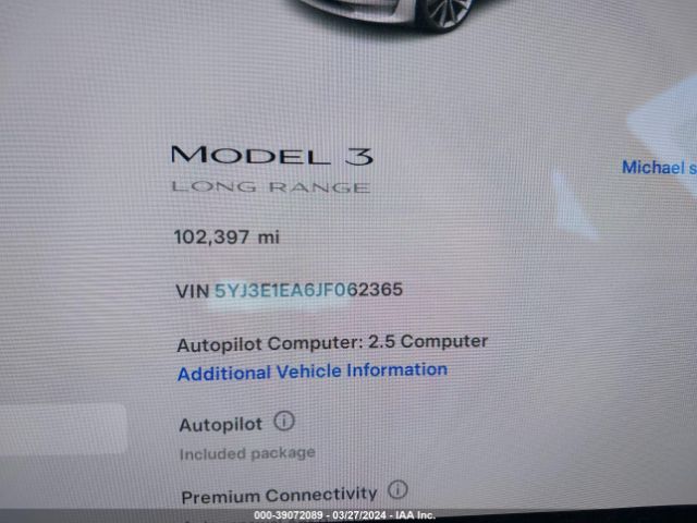 5YJ3E1EA6JF062365 Tesla Model 3 Long Range/mid Range