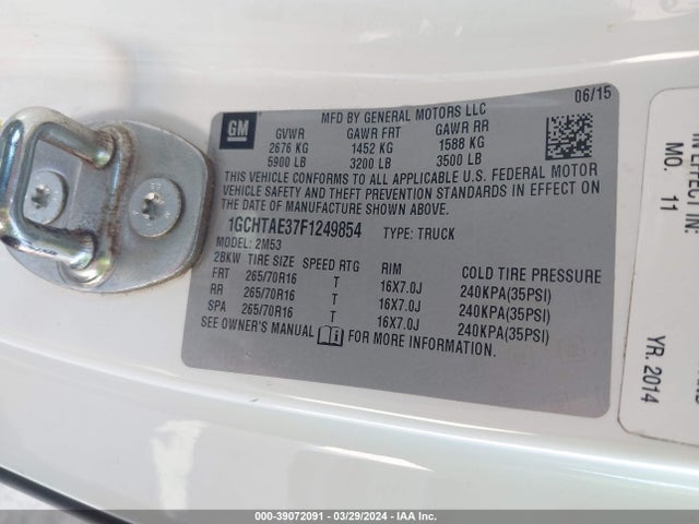 Chevrolet Colorado Wt 2015 1GCHTAE37F1249854 Image 9
