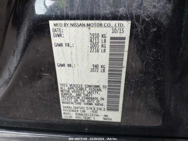 Nissan Altima 2.5 S 2015 1N4AL3AP5FC593361 Image 9
