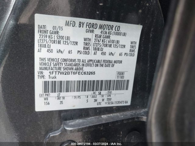1FT7W2BT6FEC63265 Ford F-250 Xlt