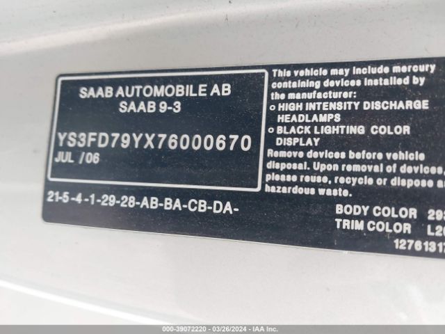 2007 SAAB 9-3 YS3FD79YX76000670 Photo 8