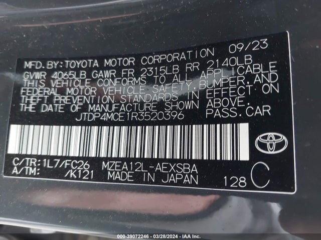 Toyota COROLLA SE 2024 JTDP4MCE1R3520396 Image 9