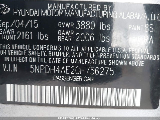Hyundai ELANTRA SE 2016 5NPDH4AE2GH756275 Image 9