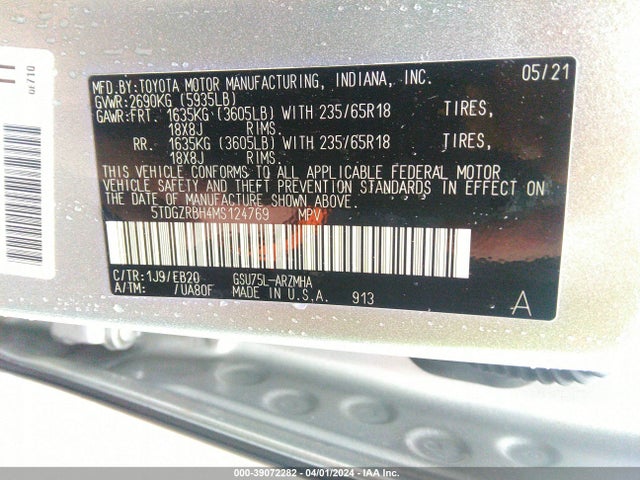 Toyota Highlander Xle 2021 5TDGZRBH4MS124769 Image 9