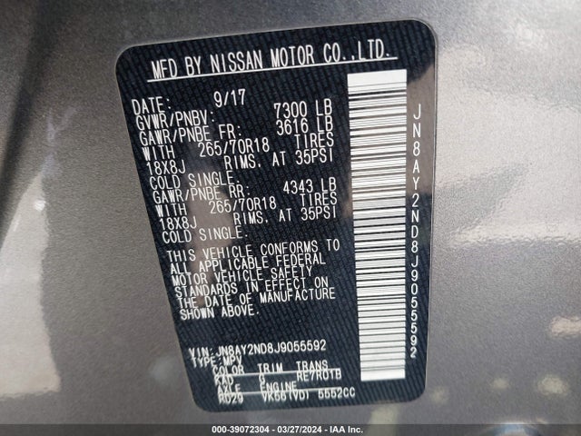 Nissan ARMADA SV 2018 JN8AY2ND8J9055592 Image 9
