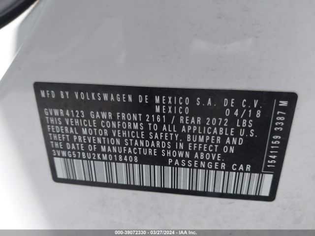 3VWG57BU2KM018408 Volkswagen Jetta 1.4t Sel Premium