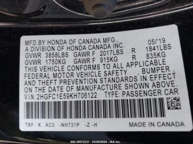 2HGFC1E59KH706122 Honda CIVIC SI