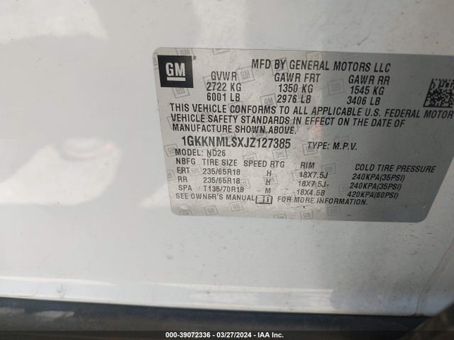 GMC Acadia Slt-1 2018 1GKKNMLSXJZ127385 Image 9